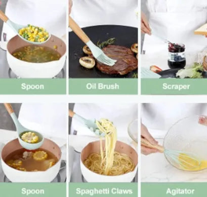 Kit Jogo 12 Peças Utensílios de Cozinha Silicone Colher Espátula cozinha Livre de BPA Antiaderente com Suporte